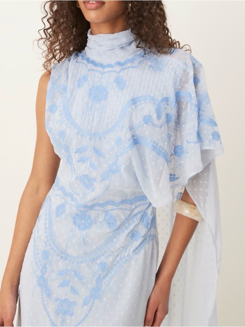 ASOS DESIGN Embroidered Cape Train Maxi Dress in Baby Blue NWT Size 14